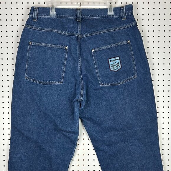Rocawear Y2K Baggy Jeans 38x34 Blue Logo  Streetwear Skate Wide Leg Denim Patch - Picture 2 of 8